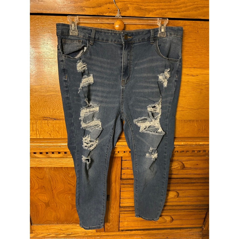 Shein Curve Womens 2XL Distressed Skinny Jeans High Rise Pants Streetwear Grunge